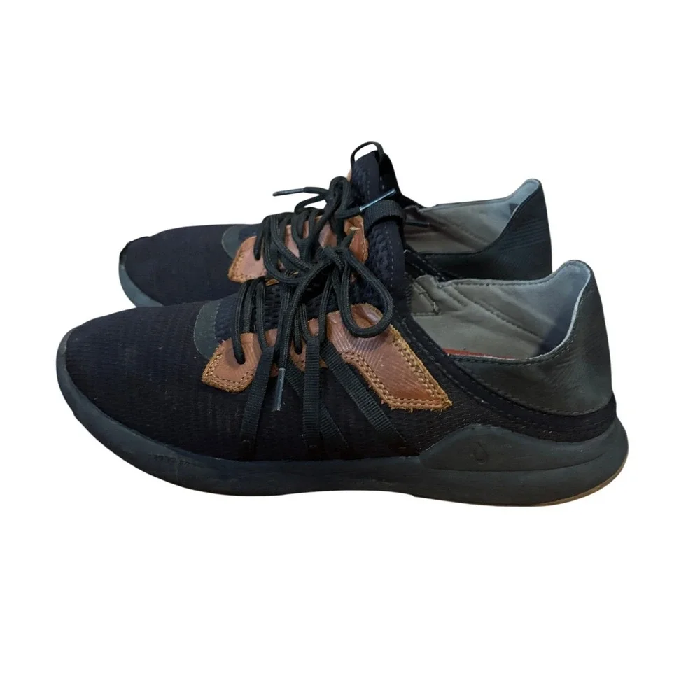 OluKai Mio Lī Men's Sneakers US 9.5 Black Brown Mesh Comfort Casual Shoes